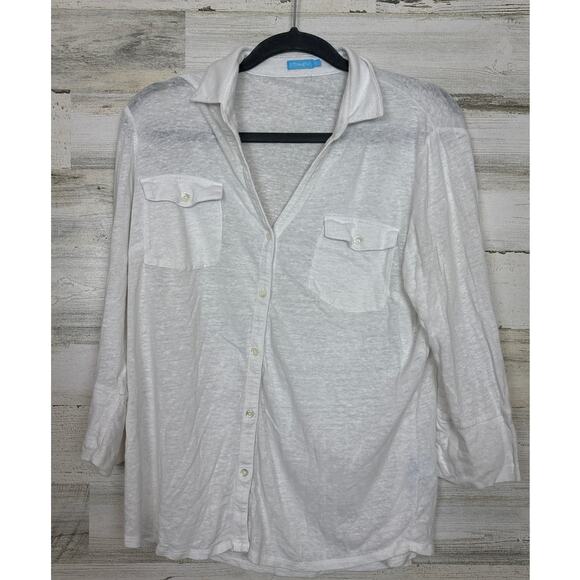 J. McLaughlin womens large white linen lightweight button down top shirt blouse - Picture 1 of 5